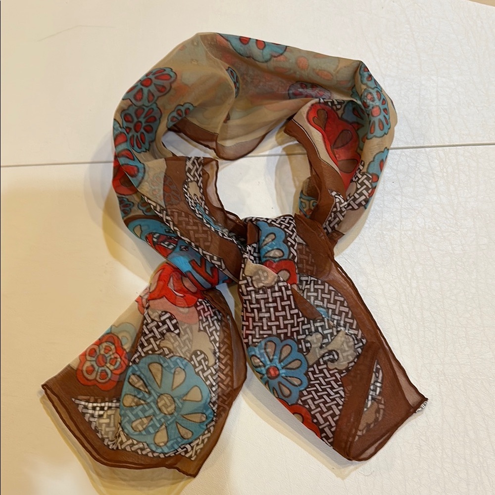 Brown Floral Patterned Women's Scarf